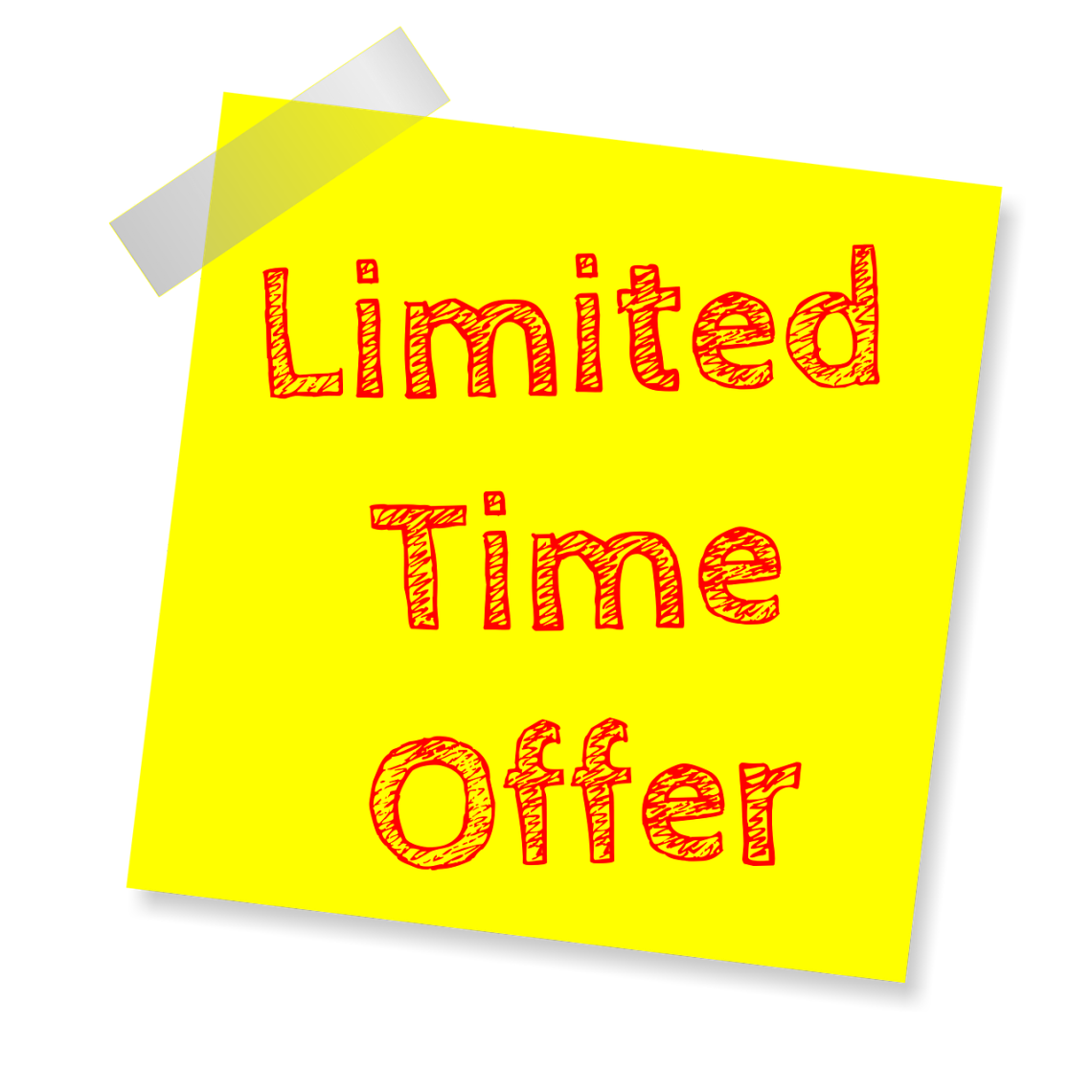 Yellow sticker with limited time offer text in red